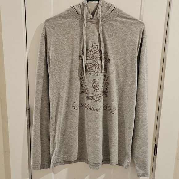 Liverpool FC Distressed Logo Pullover Jersey Hoodie  - Size Large - Grey & Red - Picture 1 of 9